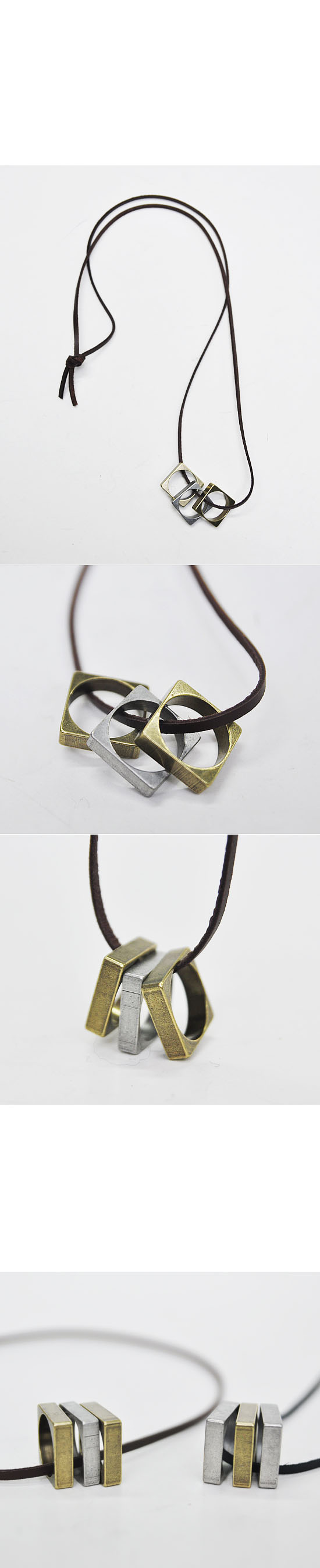Accessories :: Necklaces :: Triple Square Ring Pendant Leather-Necklace 115